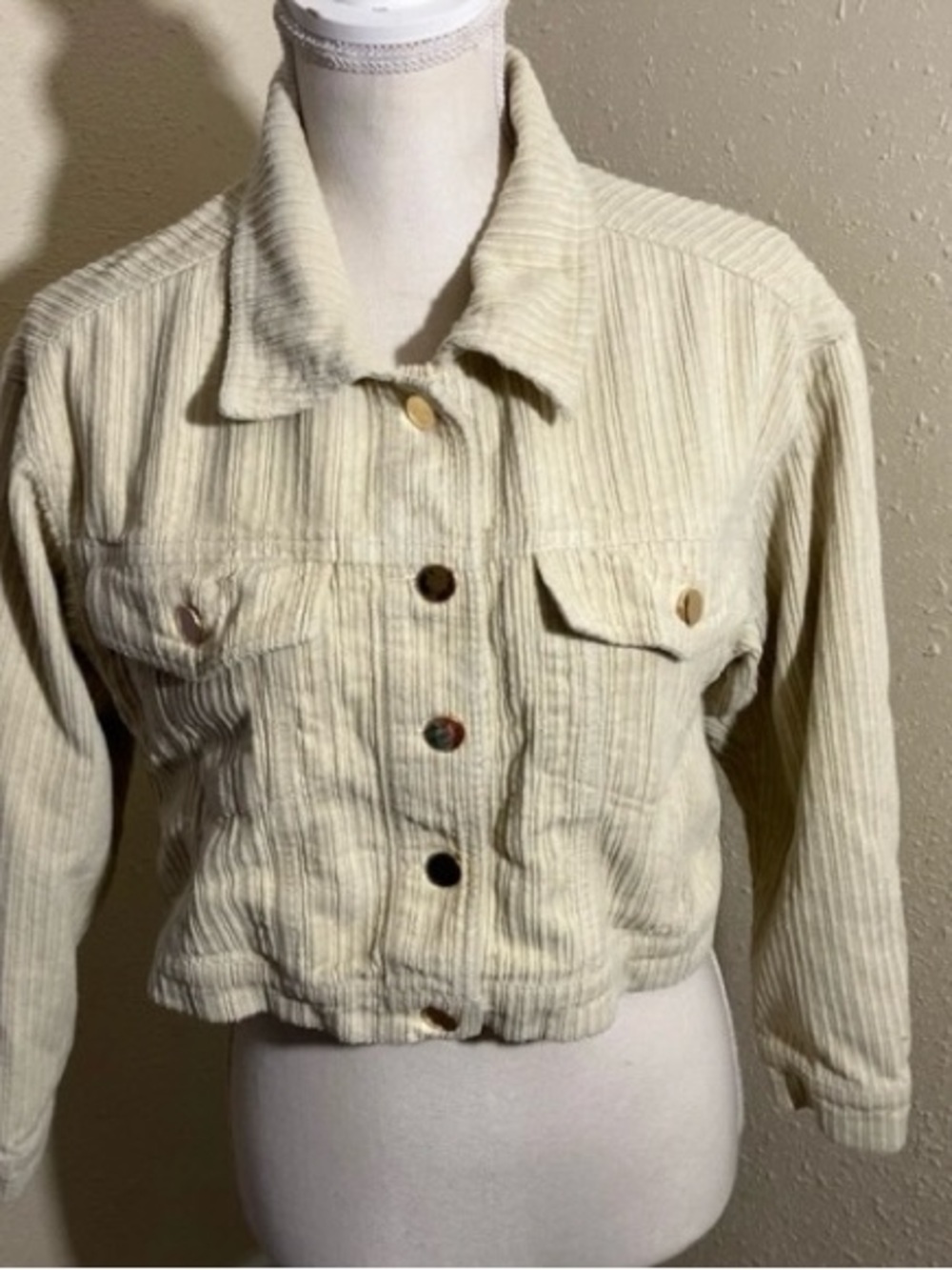 Pink Lily Cropped Cream Corduroy Jacket